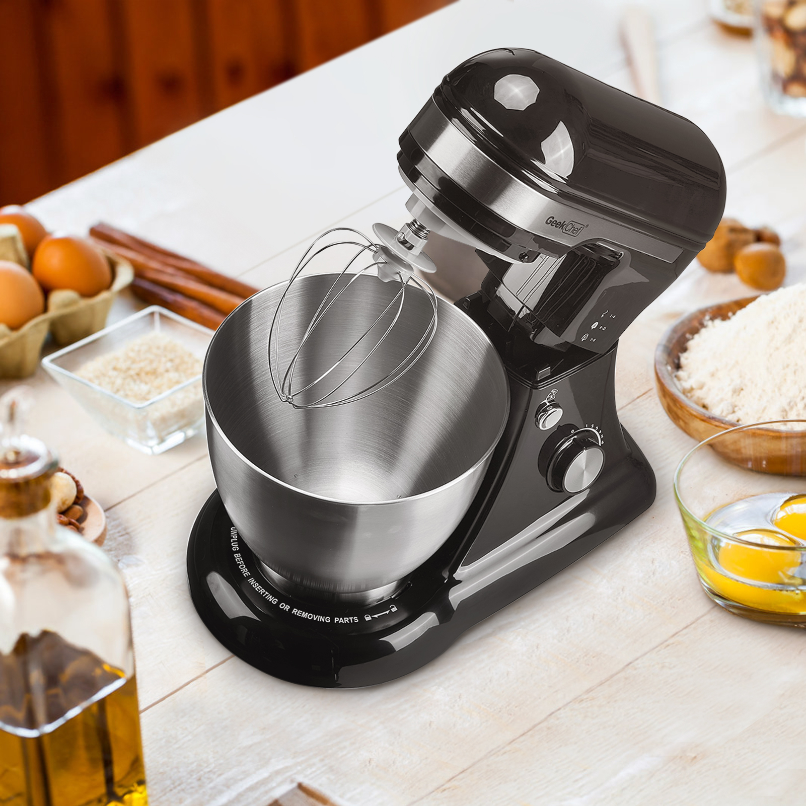 Geek Chef Electric 4.8QT Stand Mixer, 12 Speeds Tilt-head Food Mixer with Dough Hook, Whisk, Beater, Bowl, Rotary Knob for Home Kitchen