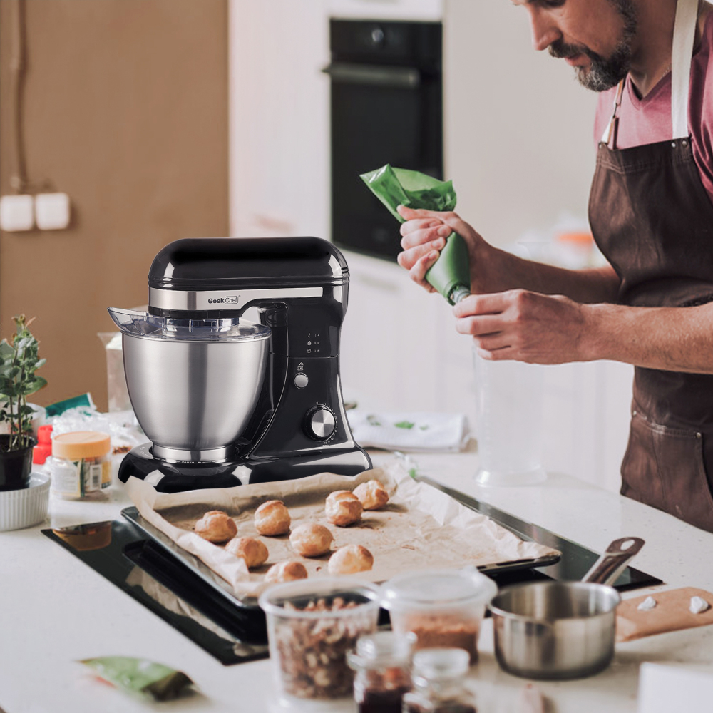Geek Chef Electric 4.8QT Stand Mixer, 12 Speeds Tilt-head Food Mixer with Dough Hook, Whisk, Beater, Bowl, Rotary Knob for Home Kitchen