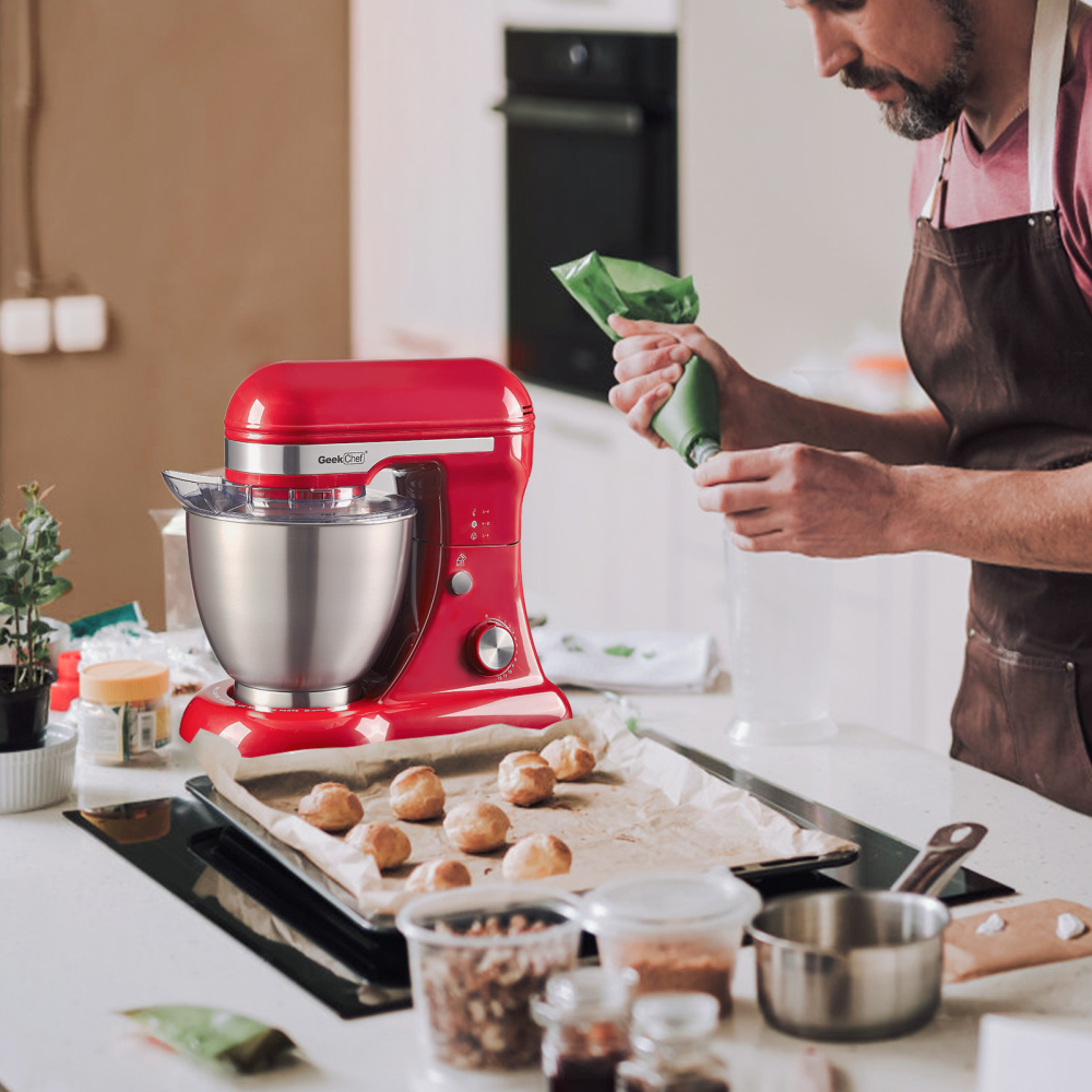Geek Chef Electric 4.8QT Stand Mixer, 12 Speeds Tilt-head Food Mixer with Dough Hook, Whisk, Beater, Bowl, Rotary Knob for Home Kitchen