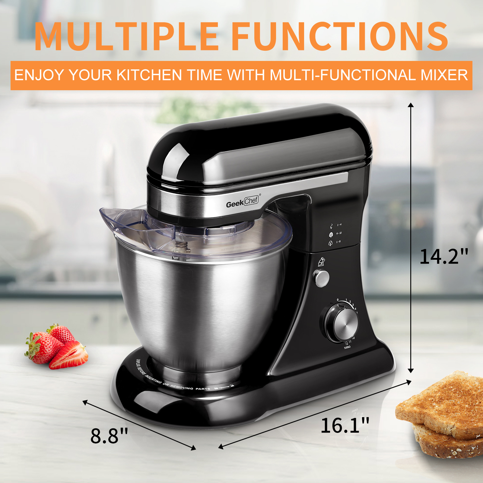 Geek Chef Electric 4.8QT Stand Mixer, 12 Speeds Tilt-head Food Mixer with Dough Hook, Whisk, Beater, Bowl, Rotary Knob for Home Kitchen