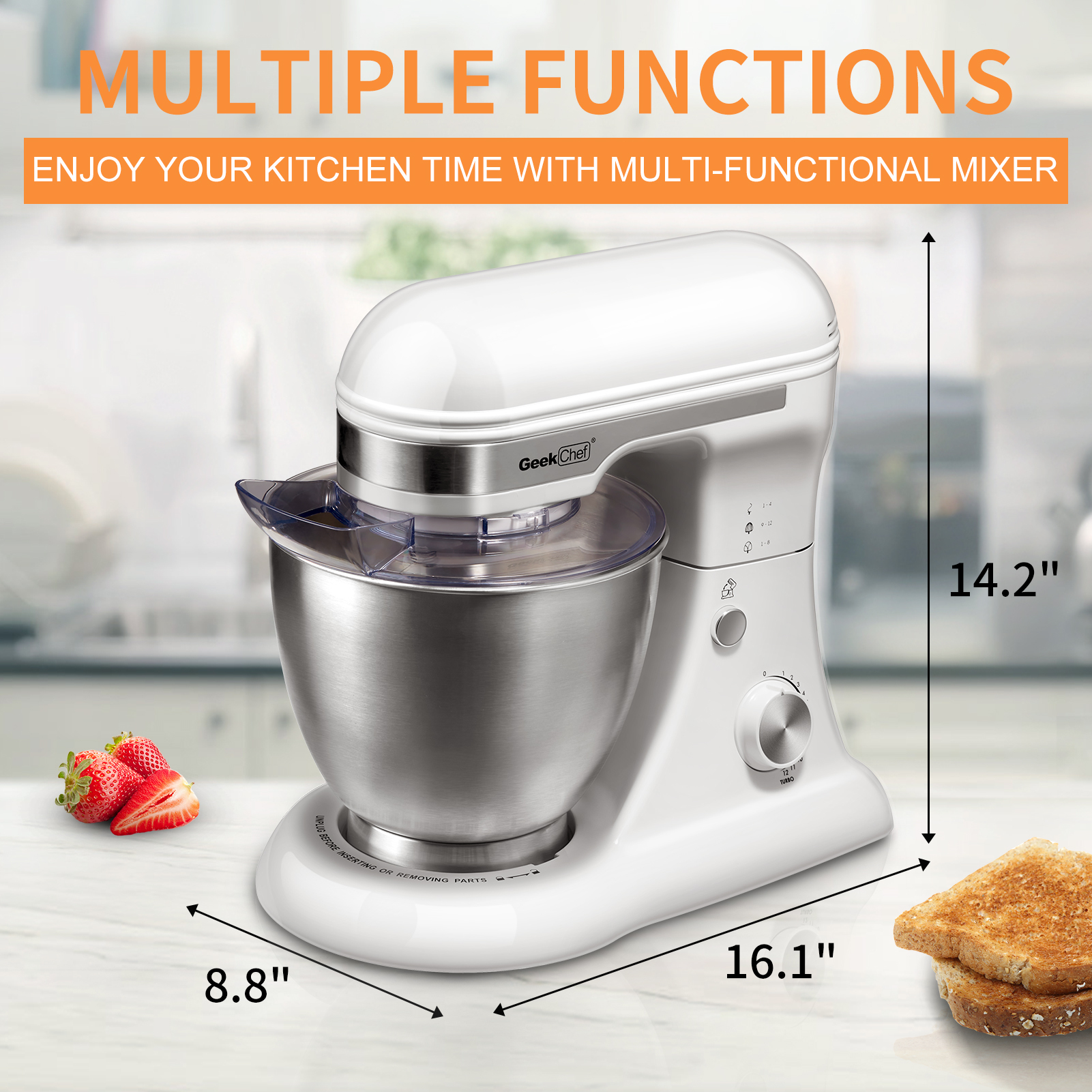 Geek Chef Electric 4.8QT Stand Mixer, 12 Speeds Tilt-head Food Mixer with Dough Hook, Whisk, Beater, Bowl, Rotary Knob for Home Kitchen