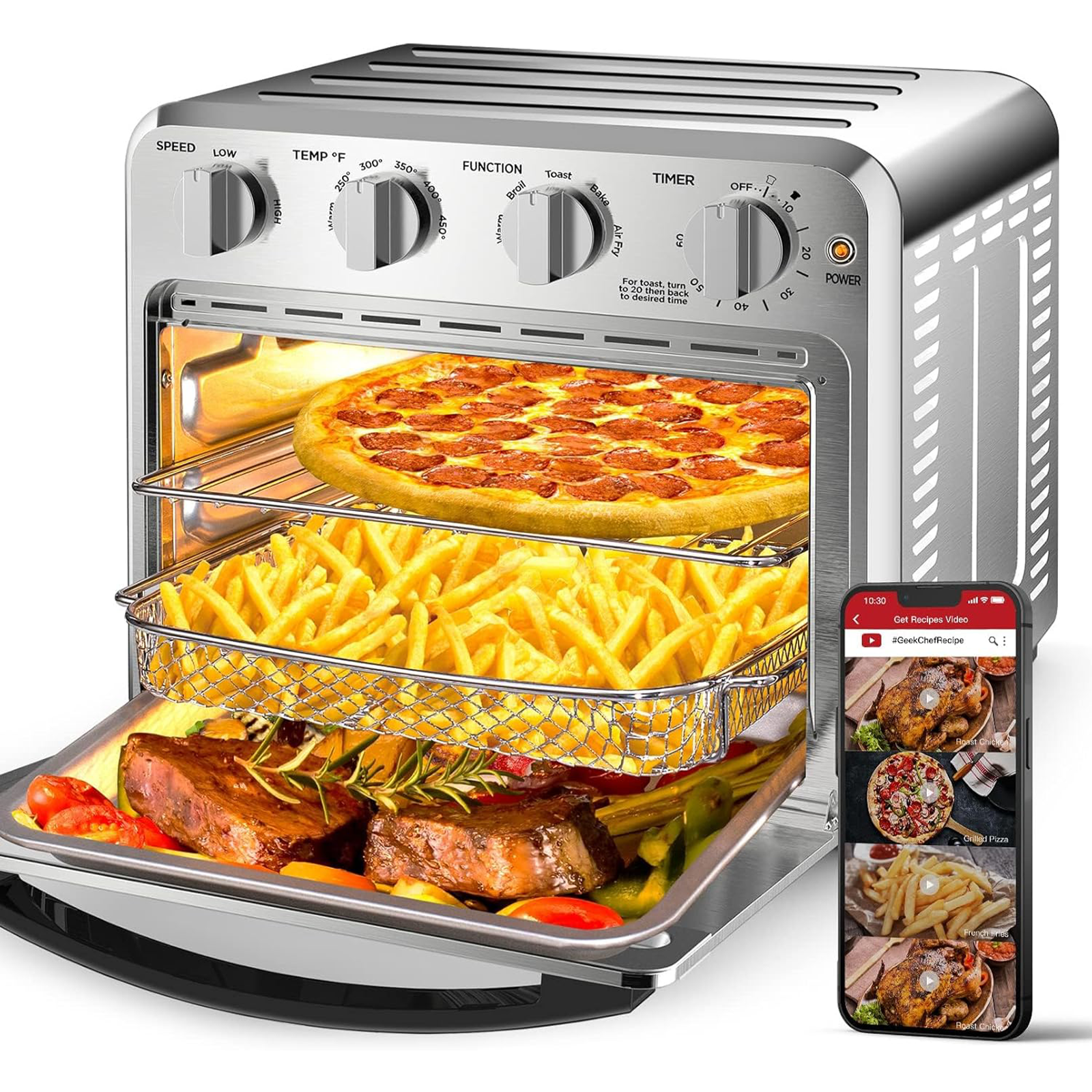 Geek Chef Air Fryer, 16QT Air Fryer Toaster Oven Combo Stainless Steel GTO16