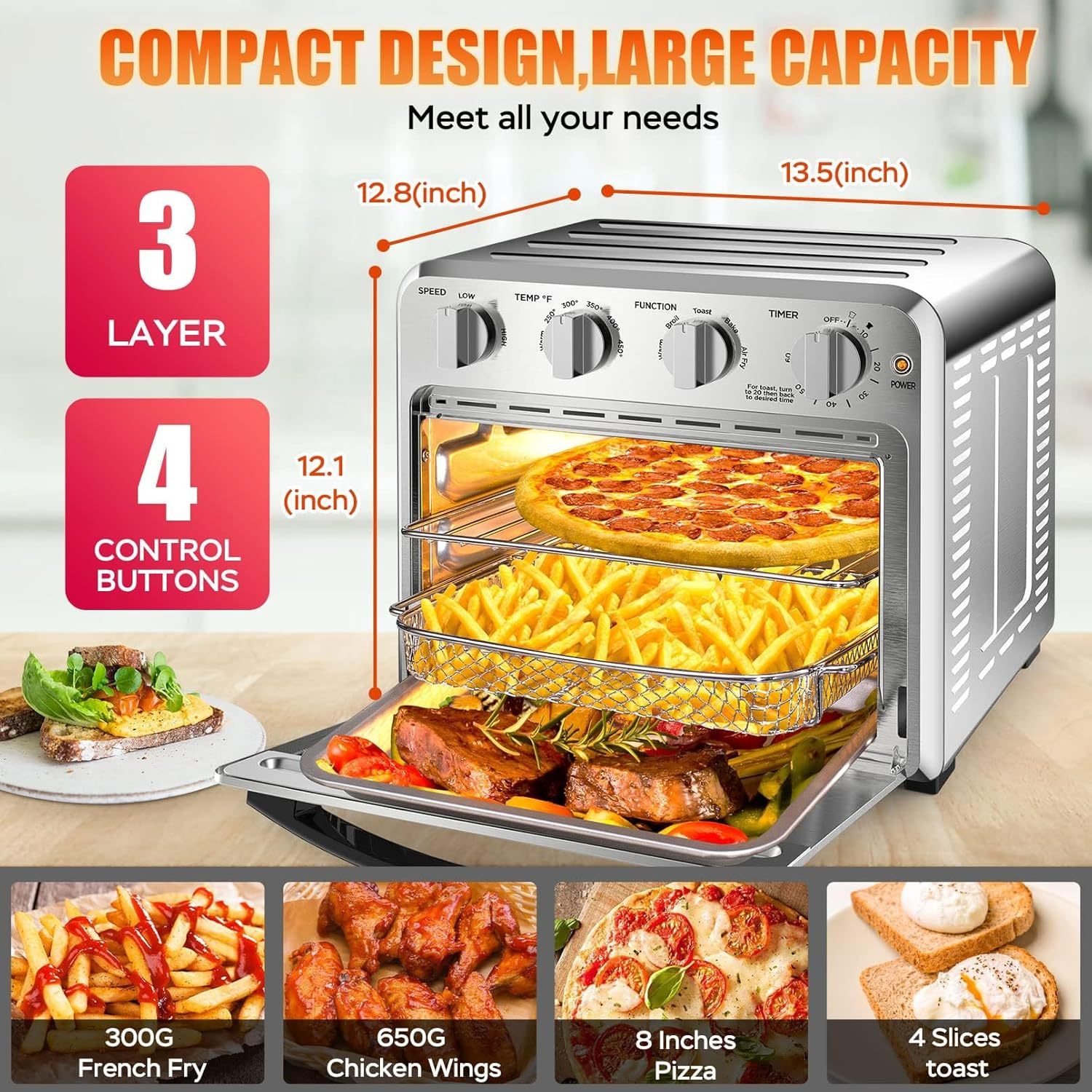 Geek Chef Air Fryer, 16QT Air Fryer Toaster Oven Combo Stainless Steel GTO16