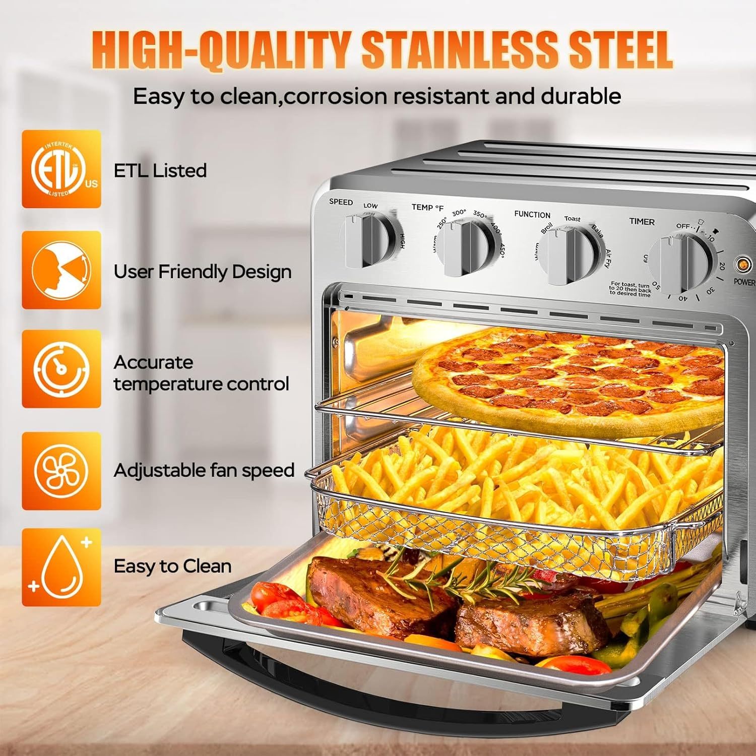 Geek Chef Air Fryer, 16QT Air Fryer Toaster Oven Combo Stainless Steel GTO16