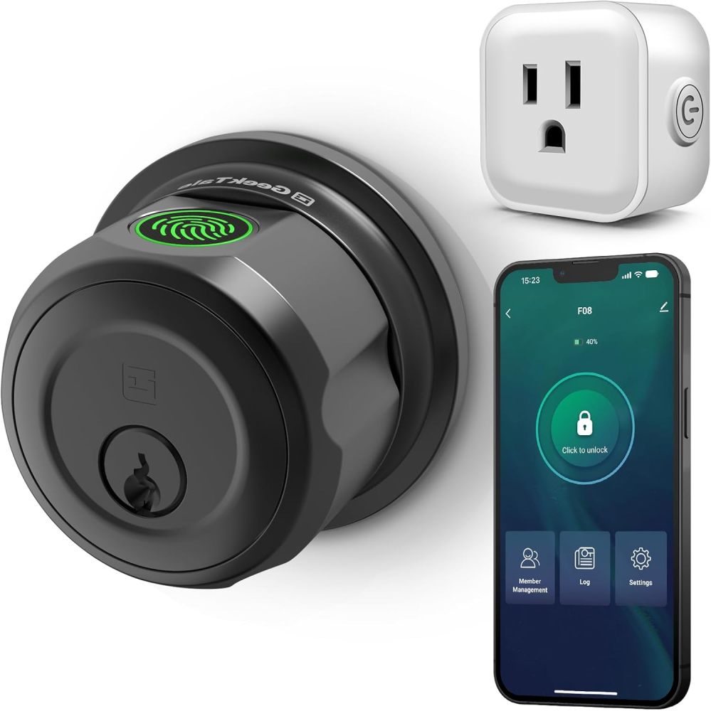 GeekTale Fingerprint Deadbolt Lock with Gateway, Smart Security, Seamless Control, Built for Modern Homes, F08-B+G3