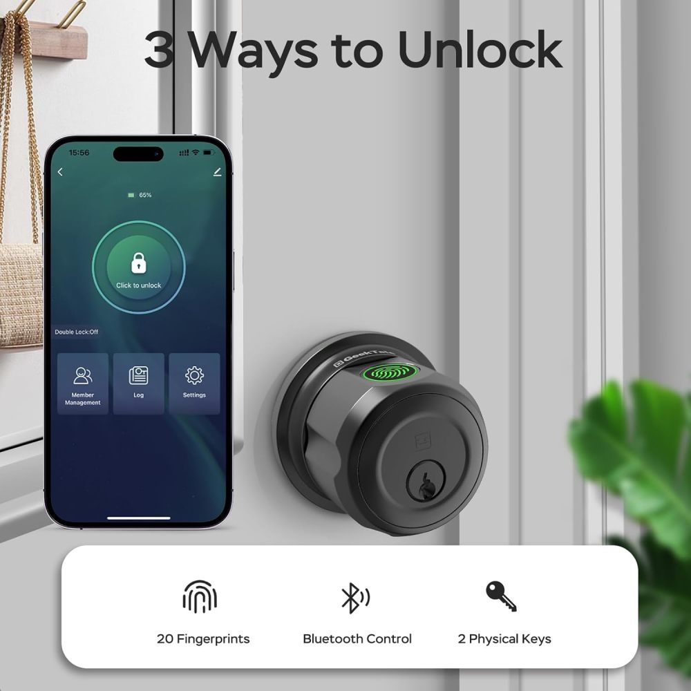 GeekTale Fingerprint Deadbolt Lock with Gateway, Smart Security, Seamless Control, Built for Modern Homes, F08-B+G3