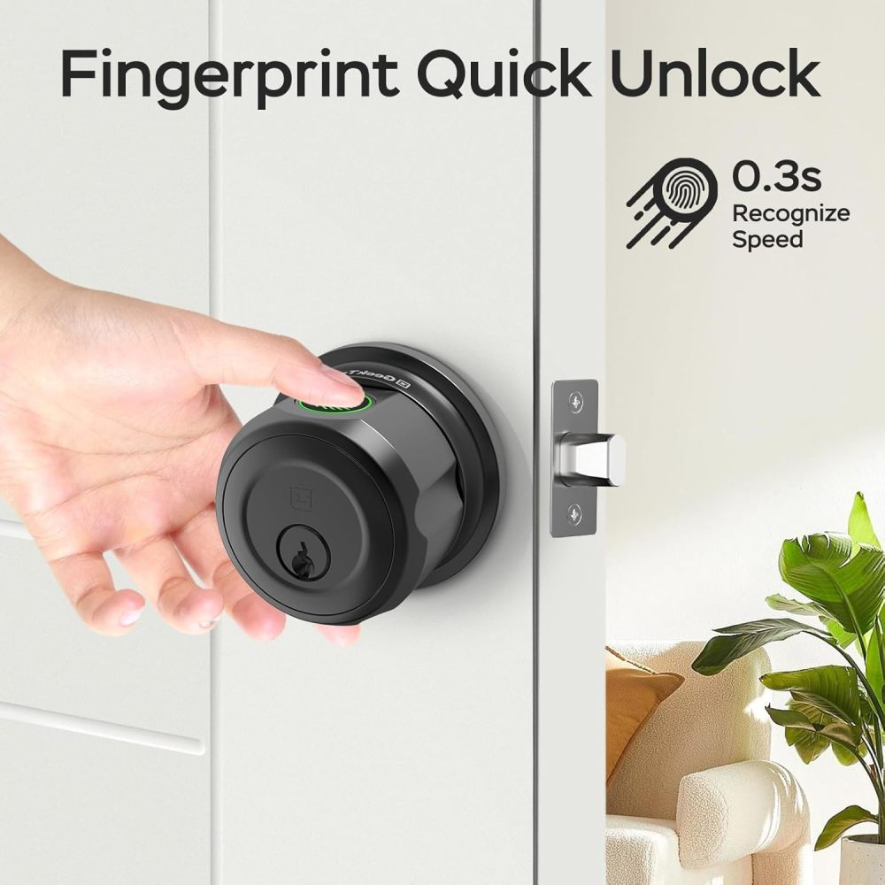 GeekTale Fingerprint Deadbolt Lock with Gateway, Smart Security, Seamless Control, Built for Modern Homes, F08-B+G3