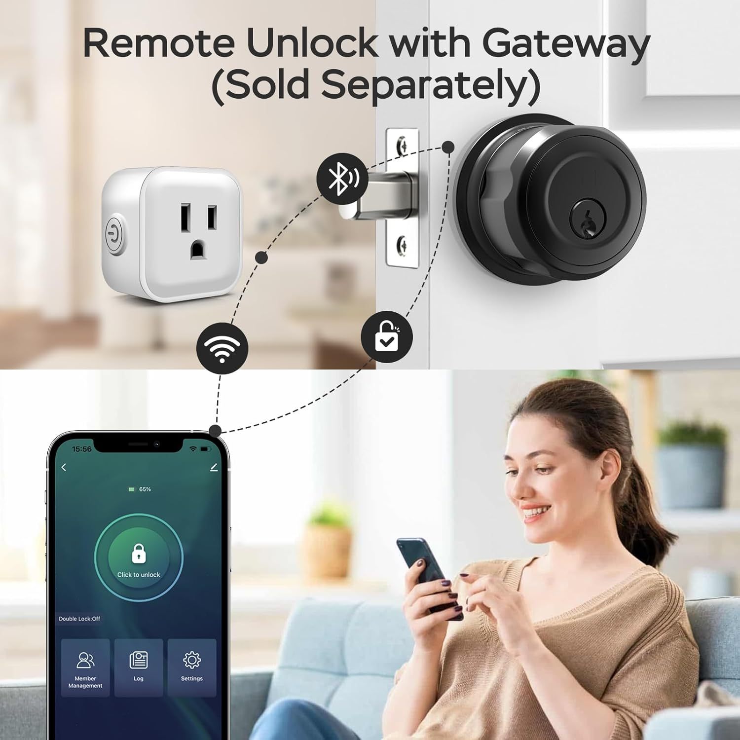 GeekTale Fingerprint Deadbolt with Passage Door Knob, Smart Access, Clean Design, Complete Entry Control, F08-B+MKB