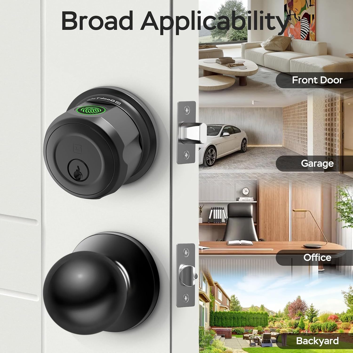 GeekTale Fingerprint Deadbolt with Passage Door Knob, Smart Access, Clean Design, Complete Entry Control, F08-B+MKB