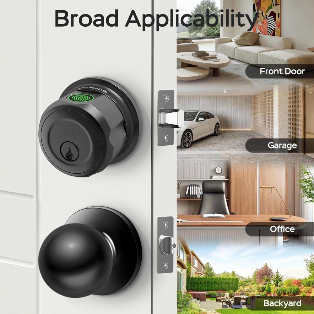GeekTale Fingerprint Deadbolt with Passage Door Knob, Smart Access, Clean Design, Complete Entry Control, F08-B+MKB