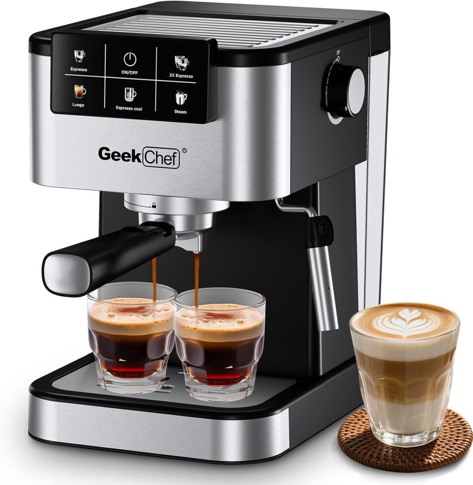 Geek Chef Espresso Machine with Milk Frother, 20 Bar, Fast Heating, for Cappuccino, Latte & Iced Coffee, Easy to Use & Clean