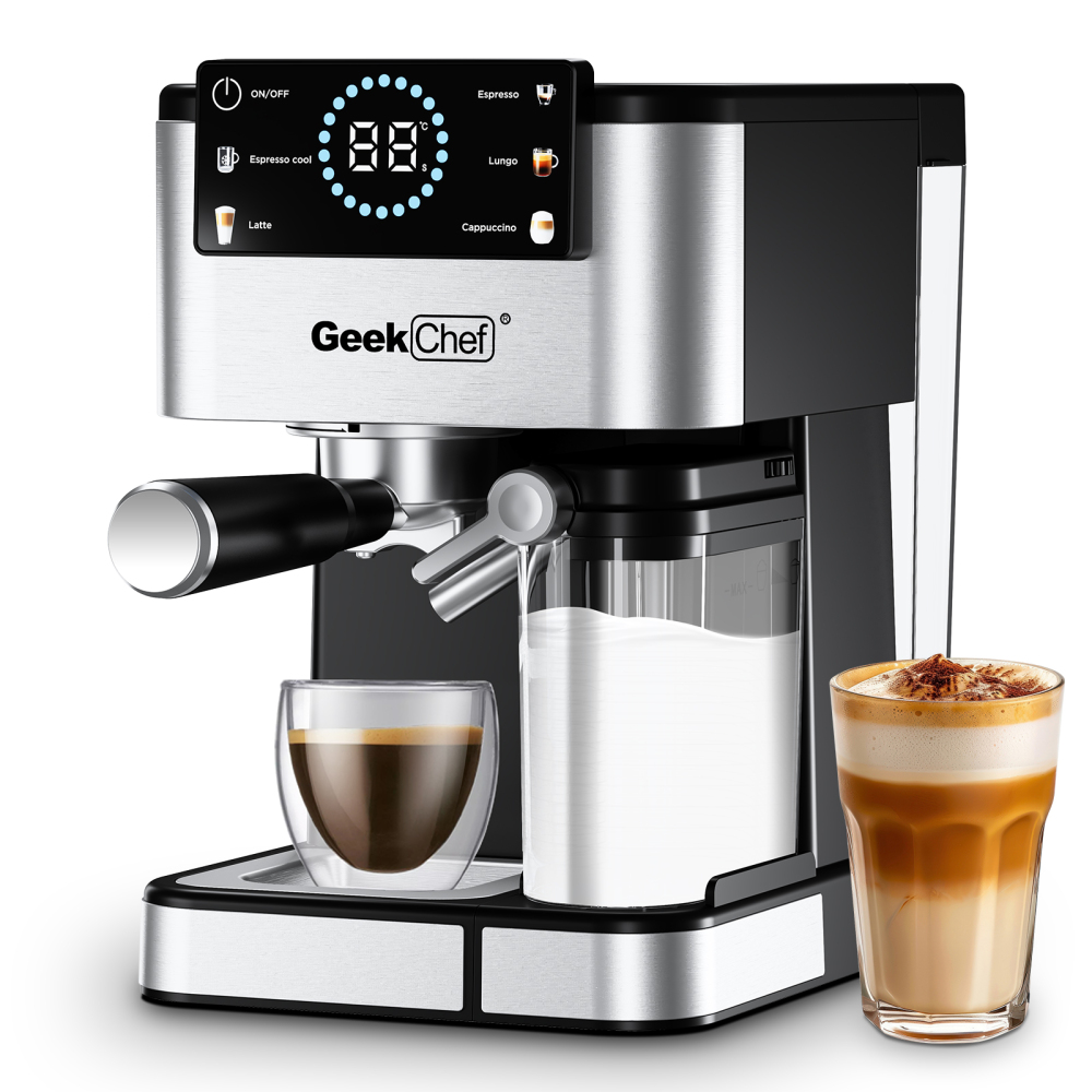 Geek Chef Espresso Machine with Milk Frother, 20 Bar Automatic Espresso Maker, Fast Heating Coffee Maker for Cappuccino, Latte & Iced Coffee