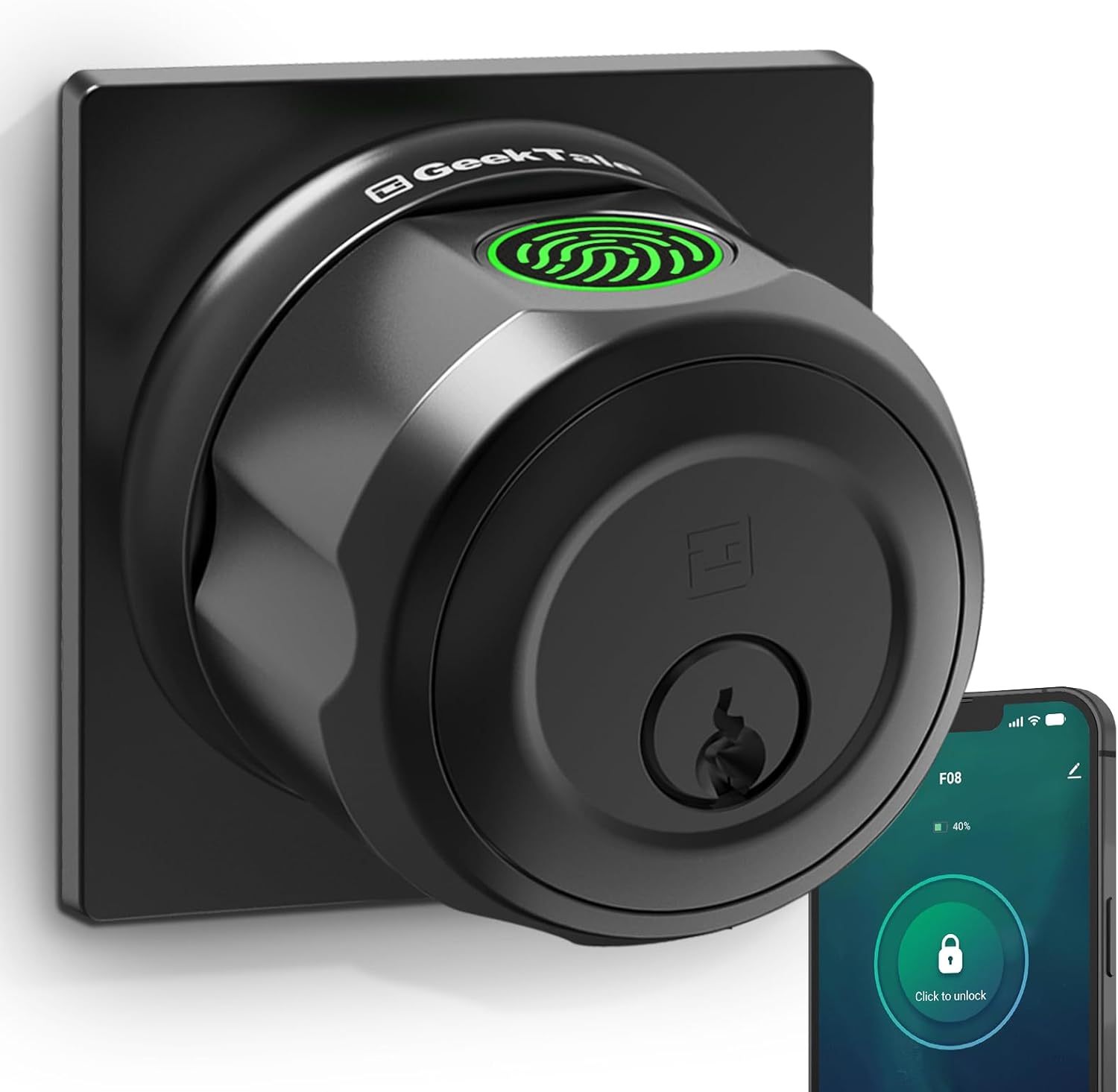 GeekTale Fingerprint Deadbolt, Fingerprint Door Knob, Smart Deadbolt Lock, Smart Door Lock F08