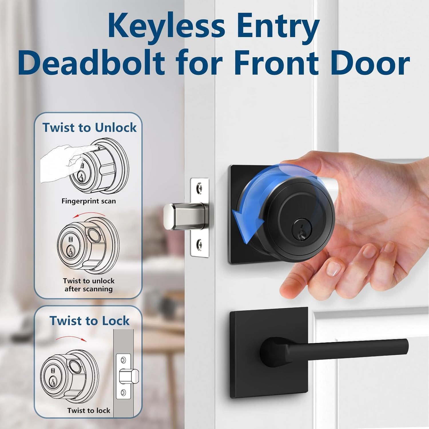 GeekTale Fingerprint Deadbolt, Fingerprint Door Knob, Smart Deadbolt Lock, Smart Door Lock F08