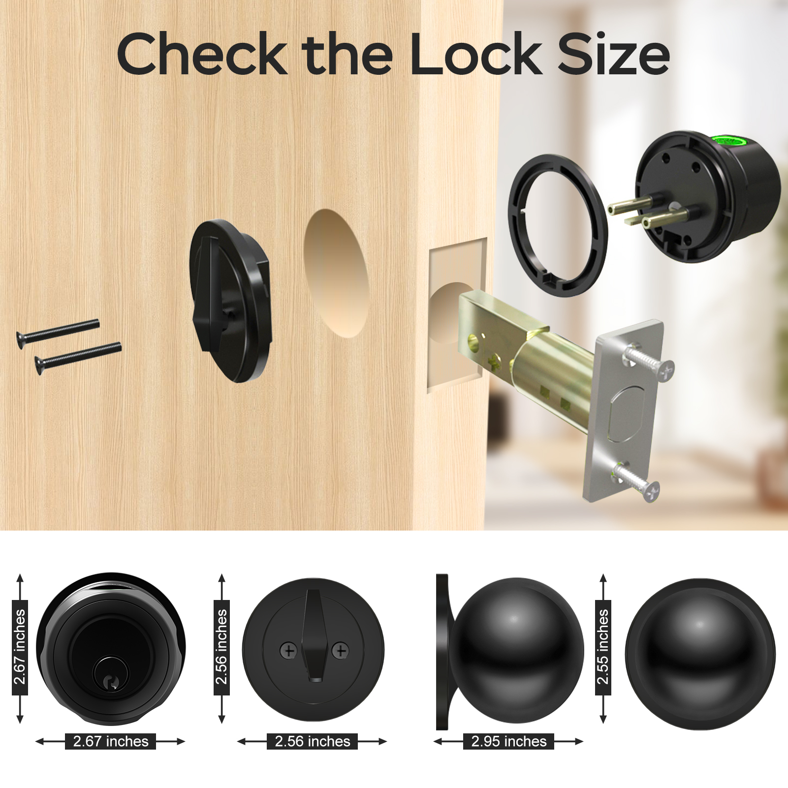 GeekTale Fingerprint Deadbolt Lock with APP, Smart Deadbolt for Front Door Fingerprint Door Knob, Smart Deadbolt Lock with App, Back-Up Key, Twist to Unlock & Lock, Black Dead Bolt, Easy Installation
