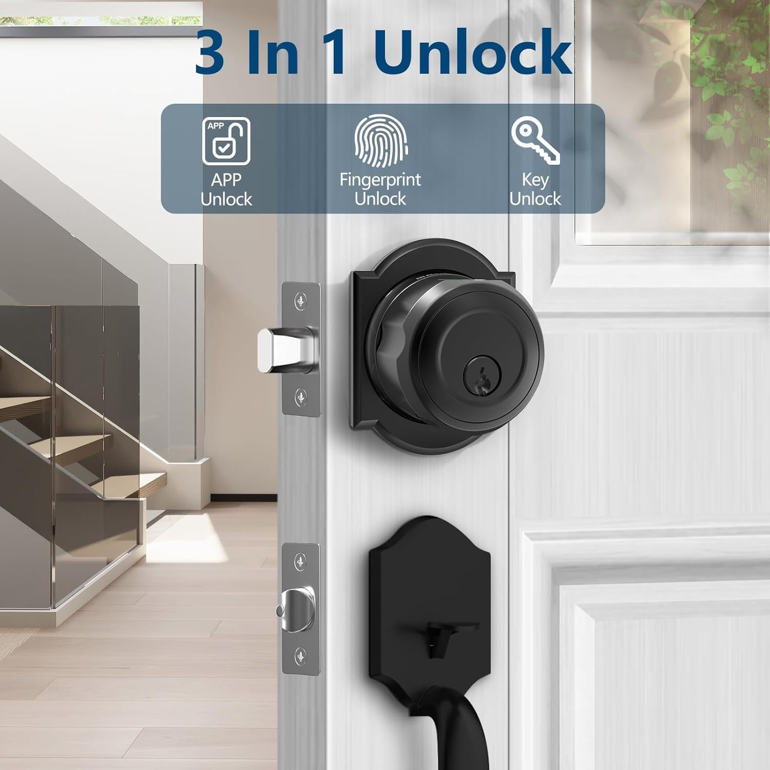 GeekTale Fingerprint Deadbolt Lock with APP, Smart Deadbolt for Front Door Fingerprint Door Knob, Smart Deadbolt Lock with App, Back-Up Key, Twist to Unlock & Lock, Black Dead Bolt, Easy Installation