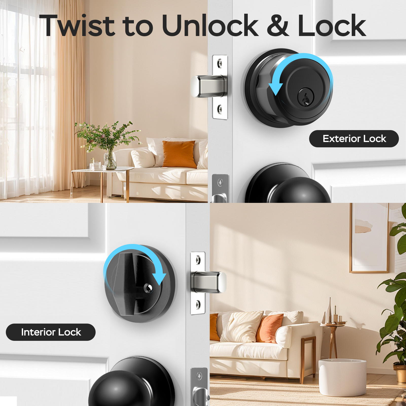GeekTale Fingerprint Deadbolt Lock with APP, Smart Deadbolt for Front Door Fingerprint Door Knob, Smart Deadbolt Lock with App, Back-Up Key, Twist to Unlock & Lock, Black Dead Bolt, Easy Installation