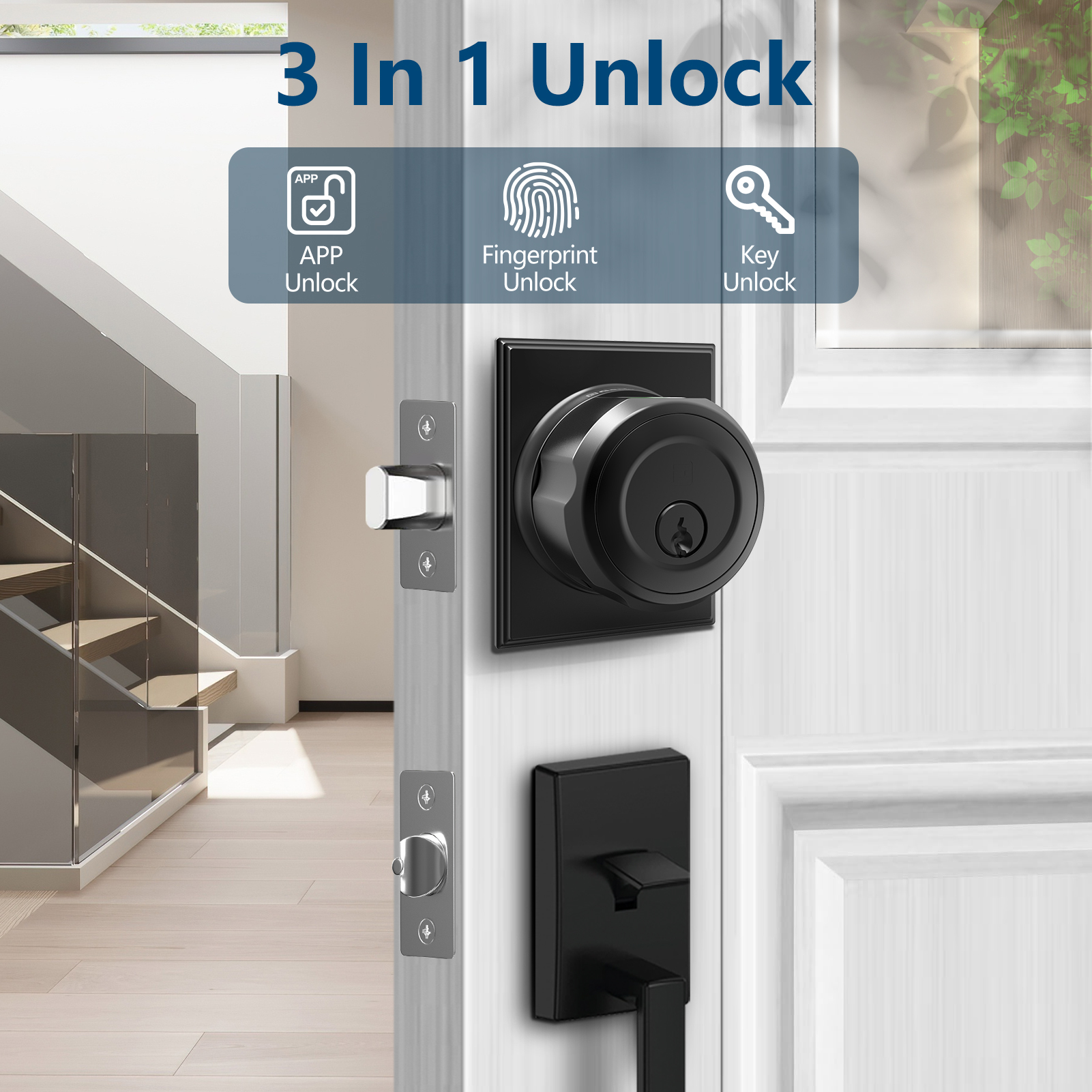 GeekTale Fingerprint Deadbolt Lock with APP, Smart Deadbolt for Front Door Fingerprint Door Knob, Smart Deadbolt Lock with App, Back-Up Key, Twist to Unlock & Lock, Black Dead Bolt, Easy Installation