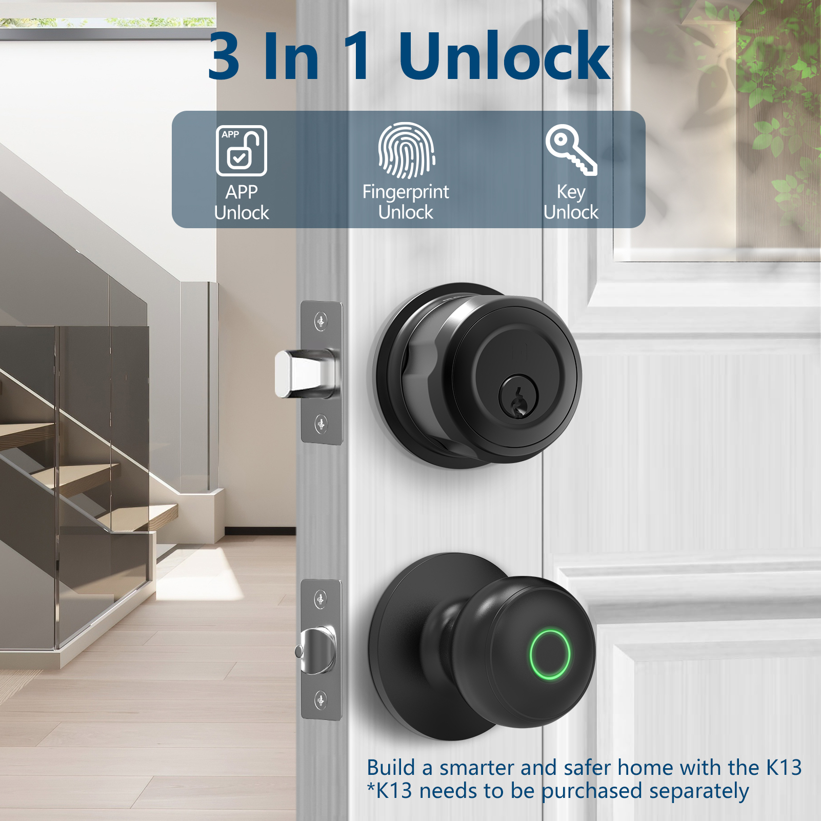 GeekTale Fingerprint Deadbolt, Fingerprint Door Knob, Smart Deadbolt Lock, Smart Door Lock F08