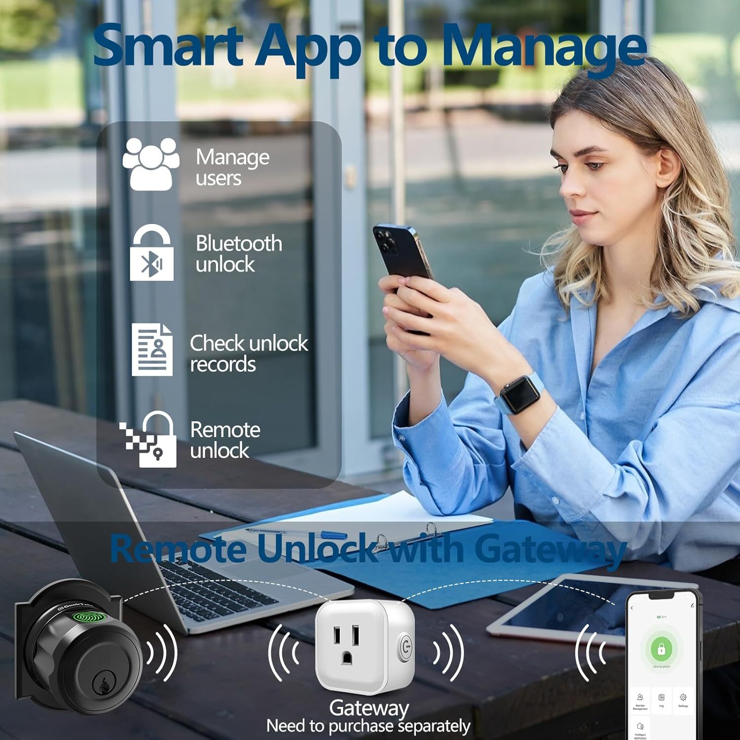 GeekTale Fingerprint Deadbolt Lock with APP, Smart Deadbolt for Front Door Fingerprint Door Knob, Smart Deadbolt Lock with App, Back-Up Key, Twist to Unlock & Lock, Black Dead Bolt, Easy Installation