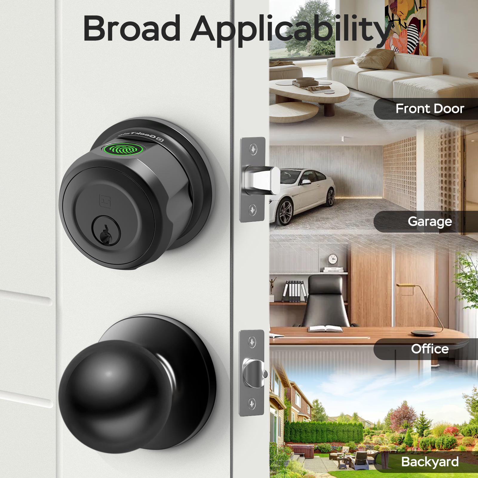 GeekTale Fingerprint Deadbolt Lock with APP, Smart Deadbolt for Front Door Fingerprint Door Knob, Smart Deadbolt Lock with App, Back-Up Key, Twist to Unlock & Lock, Black Dead Bolt, Easy Installation