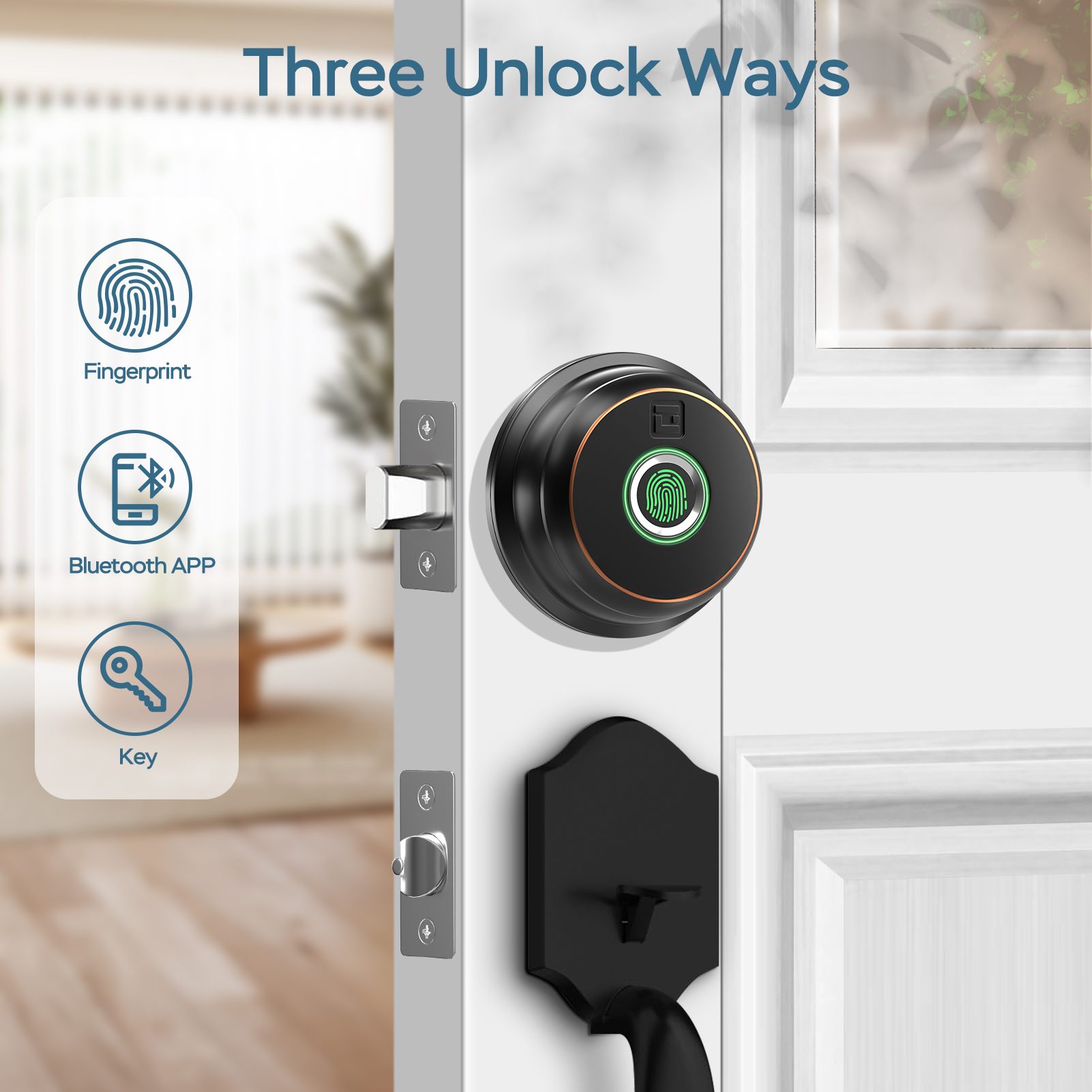 GeekTale Fingerprint Deadbolt with App, Smart Deadbolt Lock | Keyless Entry Door Lock, Biometric DeadBolt, Electronic Door Knob, Auto Lock, Back-Up Key, Black Dead Bolt, Easy Installation