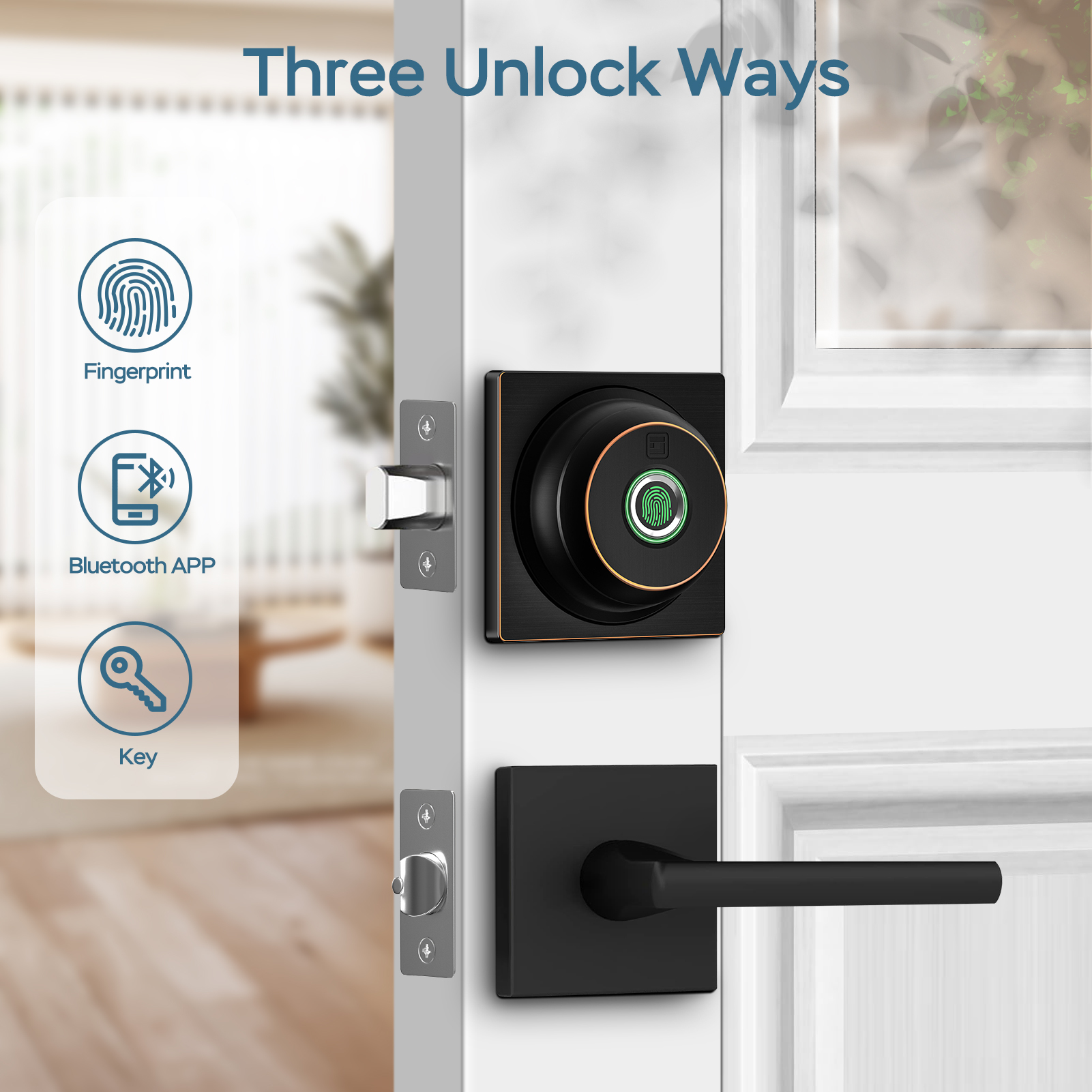 GeekTale Fingerprint Deadbolt with App, Smart Deadbolt Lock Keyless Entry Door Lock, Biometric DeadBolt, Electronic Door Knob, Auto Lock, Back-Up Key, Black Dead Bolt, Easy Installation