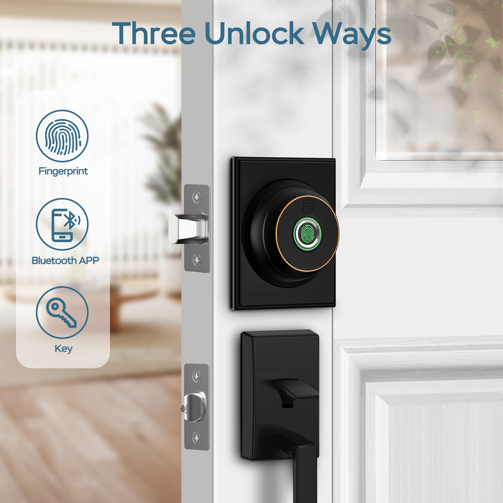 GeekTale Fingerprint Deadbolt with App, Smart Deadbolt Lock Keyless Entry Door Lock, Biometric DeadBolt, Electronic Door Knob, Auto Lock, Back-Up Key, Black Dead Bolt, Easy Installation