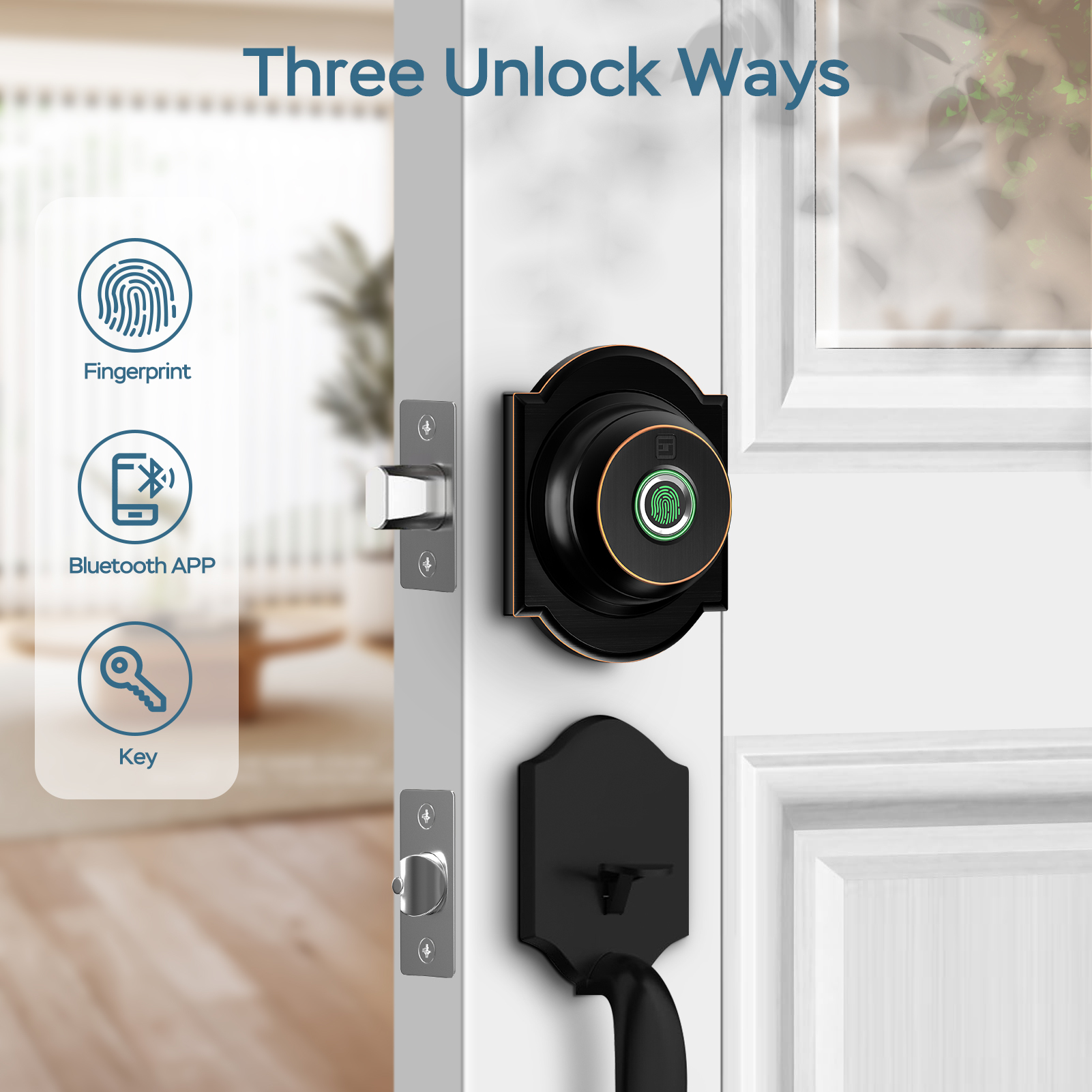 GeekTale Fingerprint Deadbolt with App, Smart Deadbolt Lock Keyless Entry Door Lock, Biometric DeadBolt, Electronic Door Knob, Auto Lock, Back-Up Key, Black Dead Bolt, Easy Installation