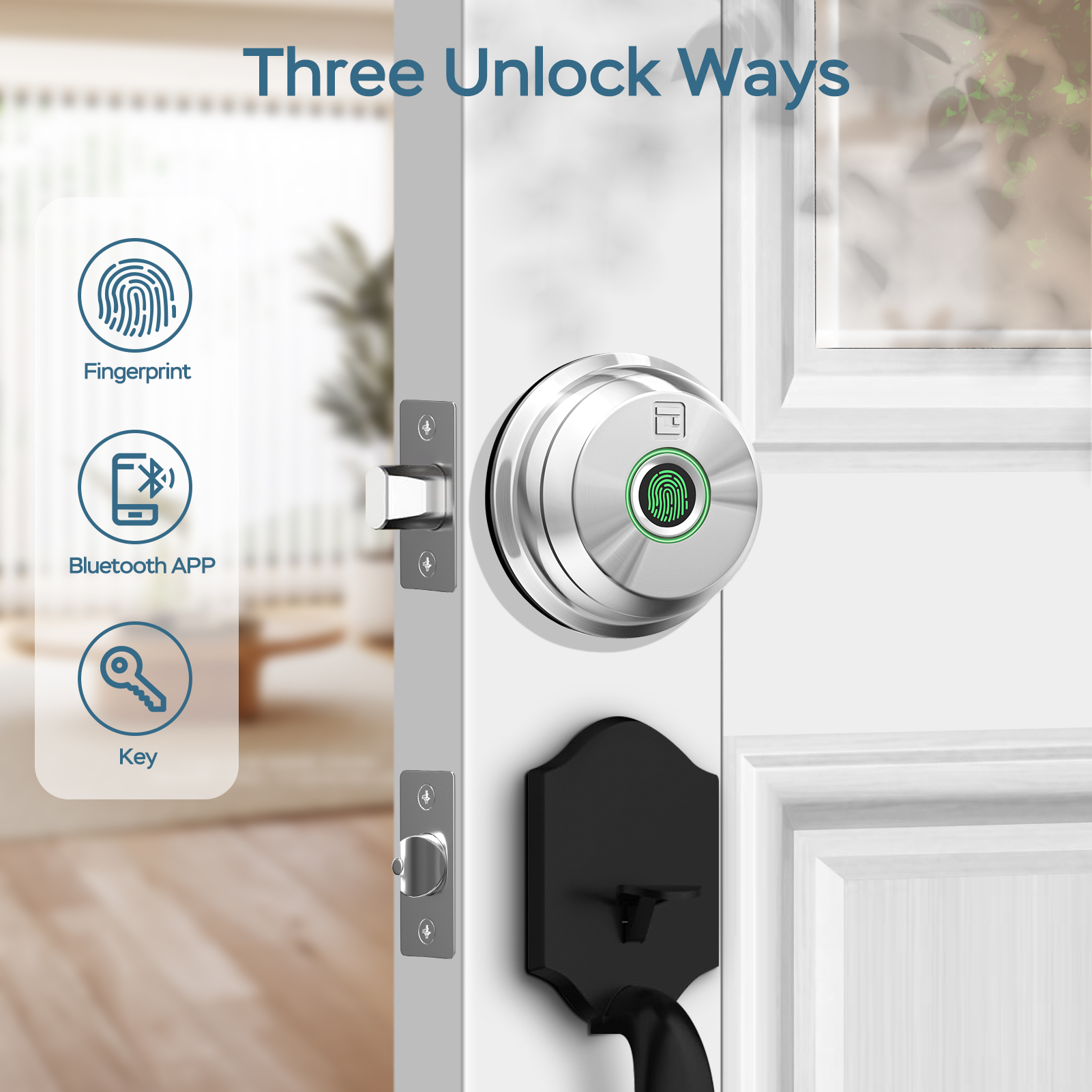 GeekTale Fingerprint Deadbolt with App, Smart Deadbolt Lock | Keyless Entry Door Lock, Biometric DeadBolt, Electronic Door Knob, Auto Lock, Back-Up Key, Black Dead Bolt, Easy Installation