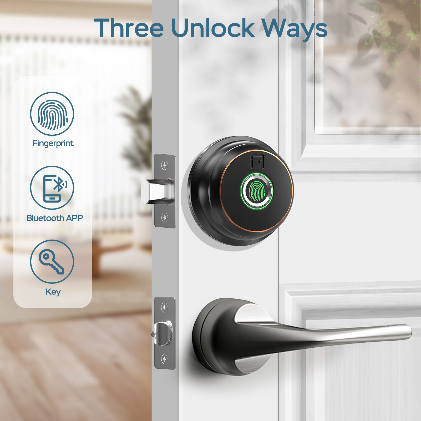 GeekTale Fingerprint Deadbolt with App, Smart Deadbolt Lock | Keyless Entry Door Lock, Biometric DeadBolt, Electronic Door Knob, Auto Lock, Back-Up Key, Black Dead Bolt, Easy Installation