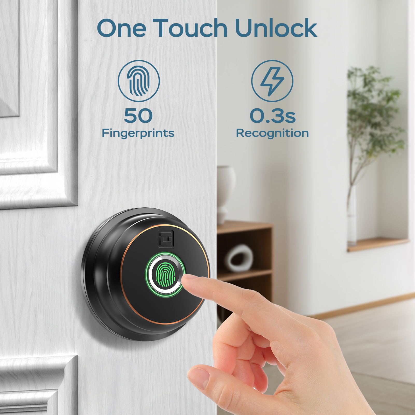 GeekTale Fingerprint Deadbolt with App, Smart Deadbolt Lock | Keyless Entry Door Lock, Biometric DeadBolt, Electronic Door Knob, Auto Lock, Back-Up Key, Black Dead Bolt, Easy Installation