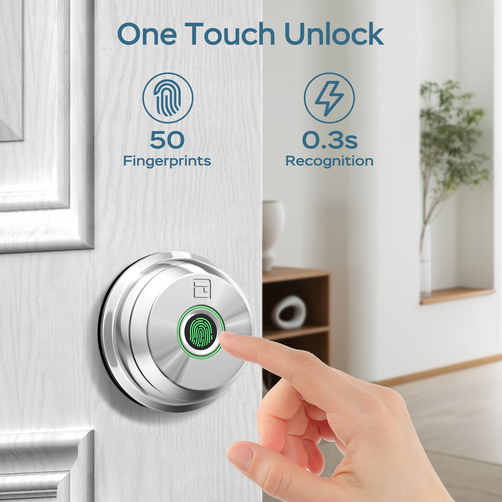 GeekTale Fingerprint Deadbolt with App, Smart Deadbolt Lock | Keyless Entry Door Lock, Biometric DeadBolt, Electronic Door Knob, Auto Lock, Back-Up Key, Black Dead Bolt, Easy Installation