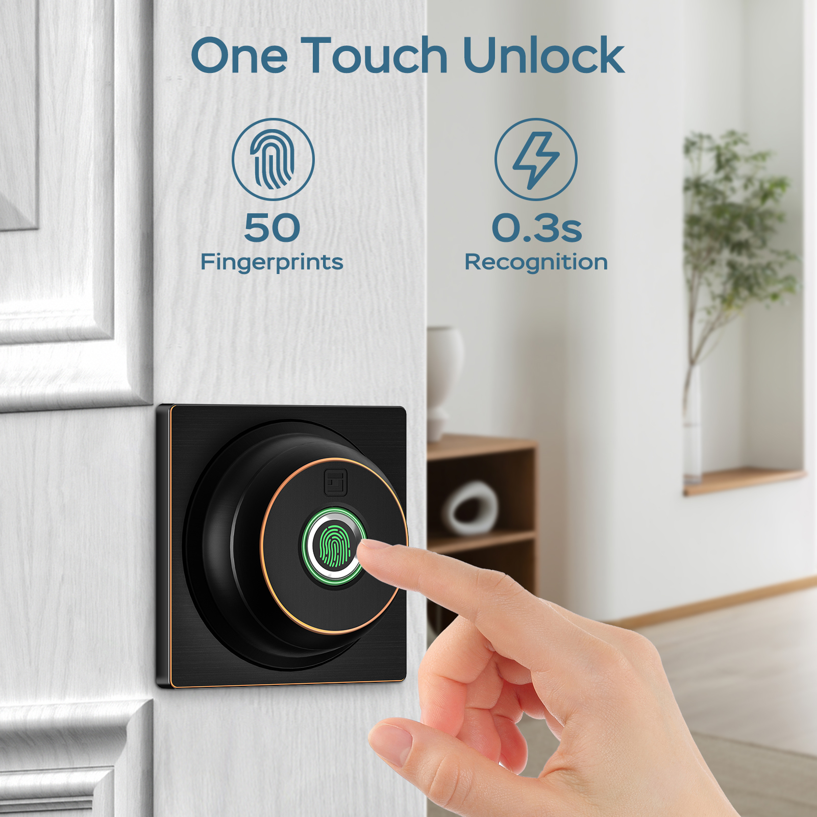 GeekTale Fingerprint Deadbolt with App, Smart Deadbolt Lock Keyless Entry Door Lock, Biometric DeadBolt, Electronic Door Knob, Auto Lock, Back-Up Key, Black Dead Bolt, Easy Installation