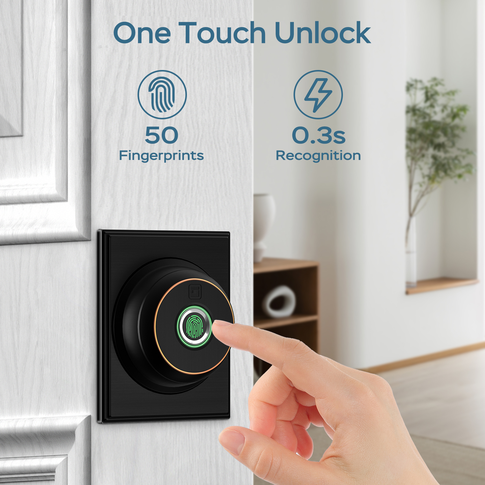 GeekTale Fingerprint Deadbolt with App, Smart Deadbolt Lock Keyless Entry Door Lock, Biometric DeadBolt, Electronic Door Knob, Auto Lock, Back-Up Key, Black Dead Bolt, Easy Installation
