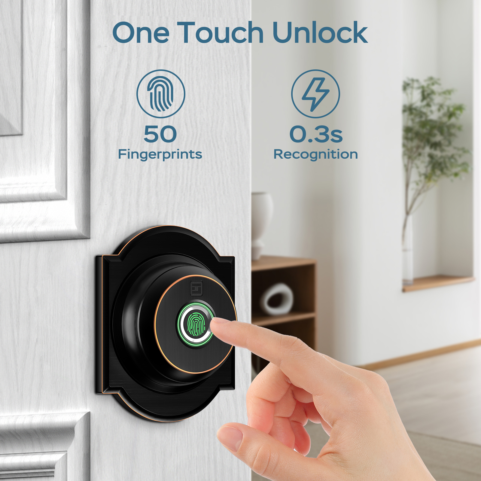 GeekTale Fingerprint Deadbolt with App, Smart Deadbolt Lock Keyless Entry Door Lock, Biometric DeadBolt, Electronic Door Knob, Auto Lock, Back-Up Key, Black Dead Bolt, Easy Installation