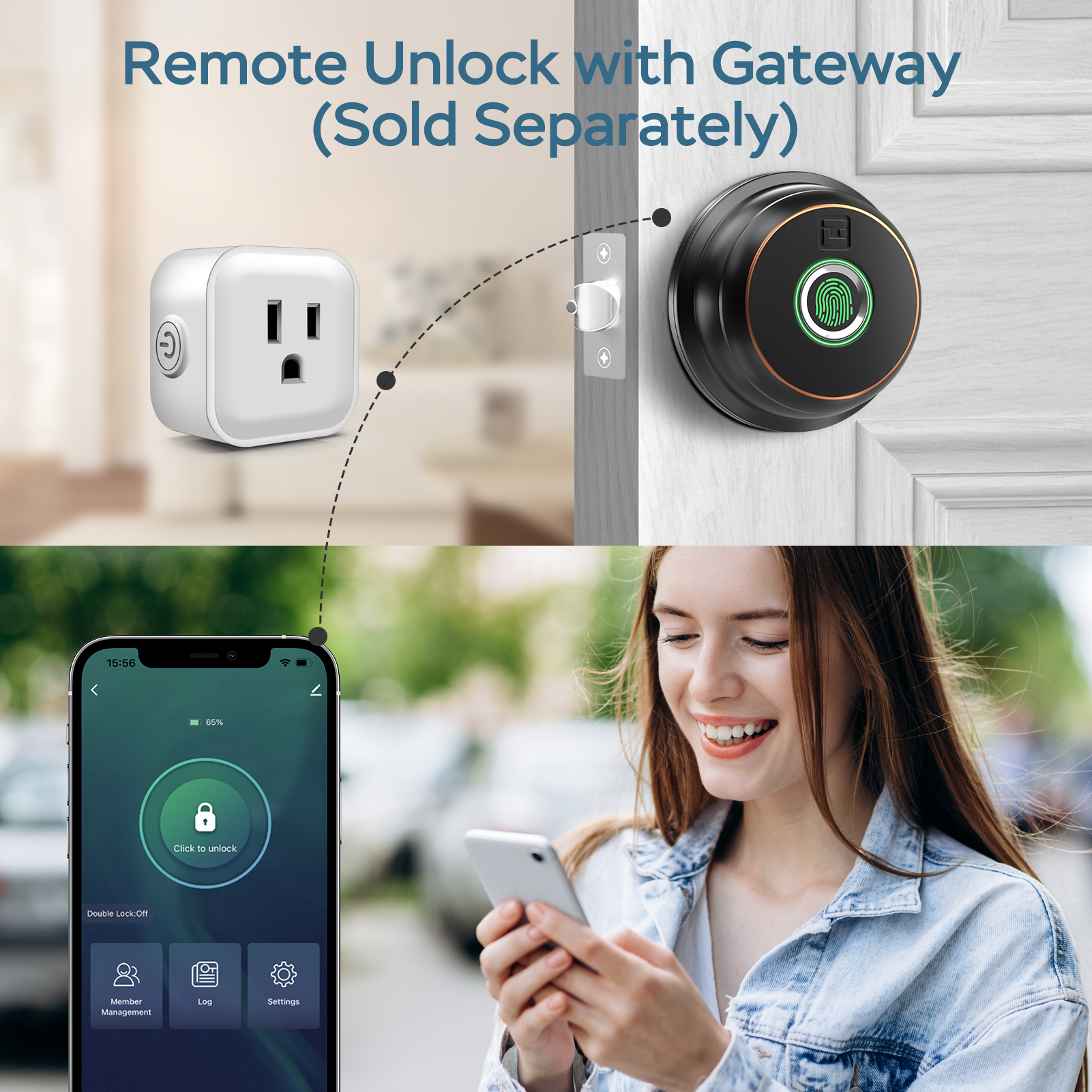 GeekTale Fingerprint Deadbolt with App, Smart Deadbolt Lock | Keyless Entry Door Lock, Biometric DeadBolt, Electronic Door Knob, Auto Lock, Back-Up Key, Black Dead Bolt, Easy Installation