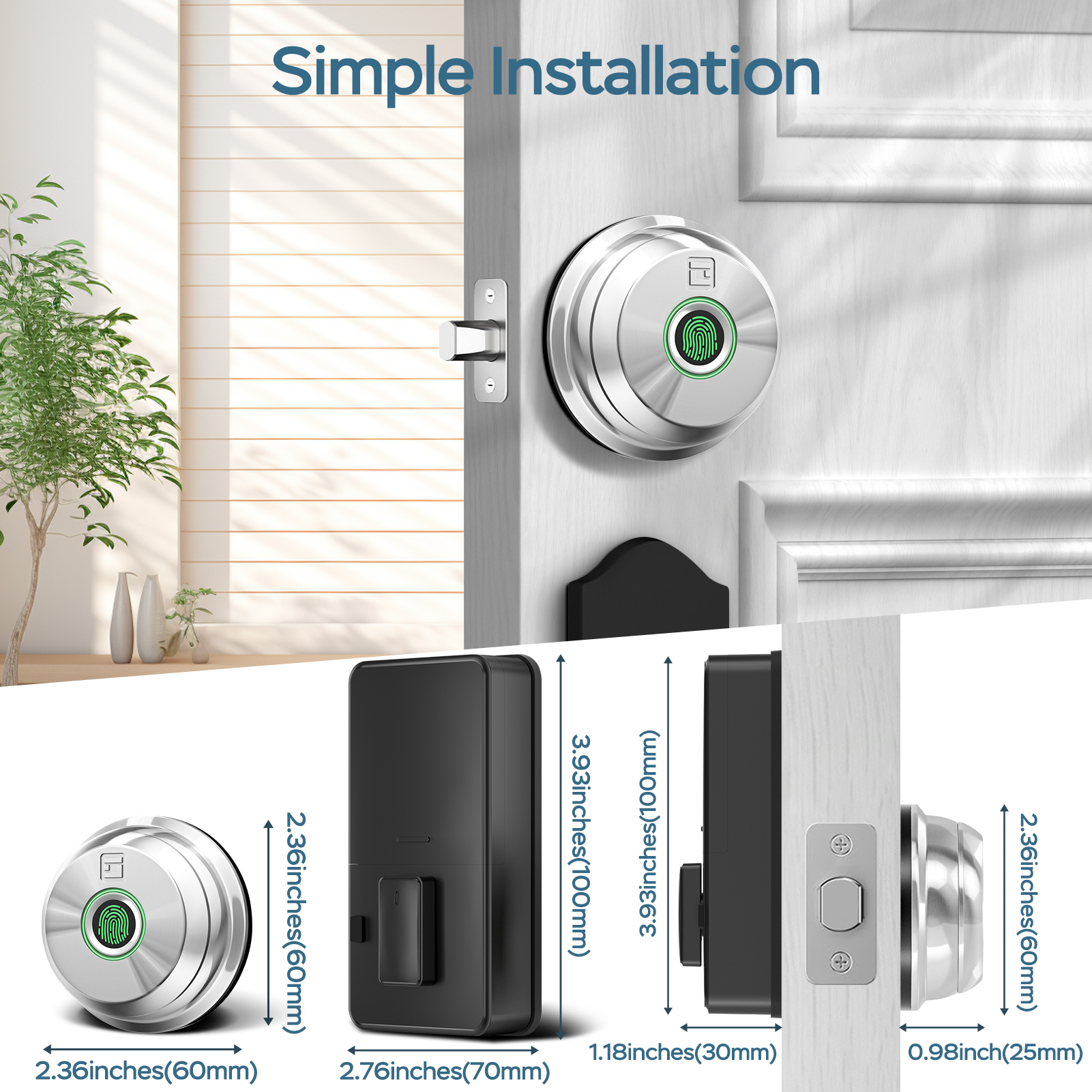 GeekTale Fingerprint Deadbolt with App, Smart Deadbolt Lock Keyless Entry Door Lock, Biometric DeadBolt, Electronic Door Knob, Auto Lock, Back-Up Key, Black Dead Bolt, Easy Installation