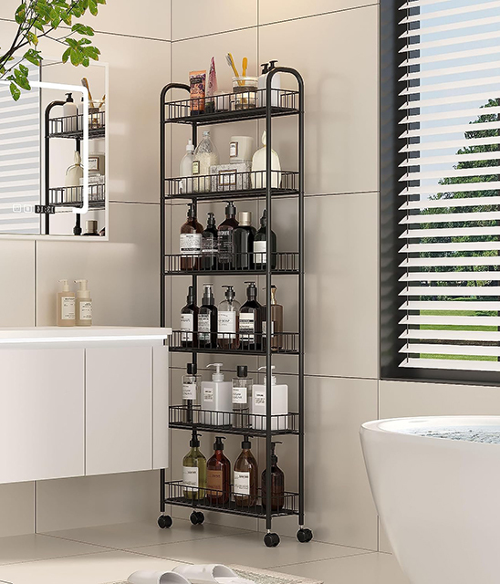 4 Tier Trolley Rack Movable Shelf Freestanding Slim Bathroom