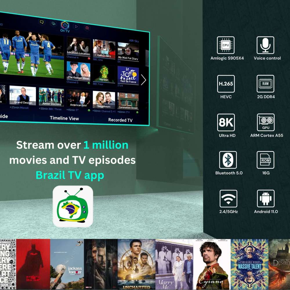 Novo HTV H8 Set Top Box frete grátis TV box ,4K UHD (Brazil Portuguese)