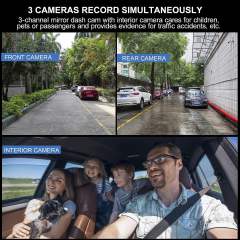 3 Channel Mirror Dashcam, 12" 1080P Triple Rear View Mirror Dash Camera Front Inside Rear with WDR G-Sensor Parking Assistance, with Free 32GB Card, Waterproof Backup Camera for Car RV by INSEETECH