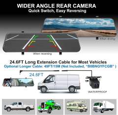 3 Channel Mirror Dashcam, 12" 1080P Triple Rear View Mirror Dash Camera Front Inside Rear with WDR G-Sensor Parking Assistance, with Free 32GB Card, Waterproof Backup Camera for Car RV by INSEETECH