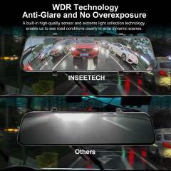 3 Channel Mirror Dashcam, 12" 1080P Triple Rear View Mirror Dash Camera Front Inside Rear with WDR G-Sensor Parking Assistance, with Free 32GB Card, Waterproof Backup Camera for Car RV by INSEETECH