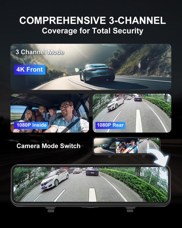 10.88" 3 Channel Mirror Dash Cam (4K+1080P+1080P)
