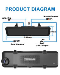 10.88" 3 Channel Mirror Dash Cam (4K+1080P+1080P)