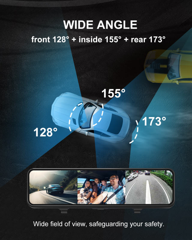 10.88" 3 Channel Mirror Dash Cam (4K+1080P+1080P)