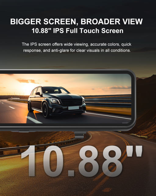 10.88" 3 Channel Mirror Dash Cam (4K+1080P+1080P)