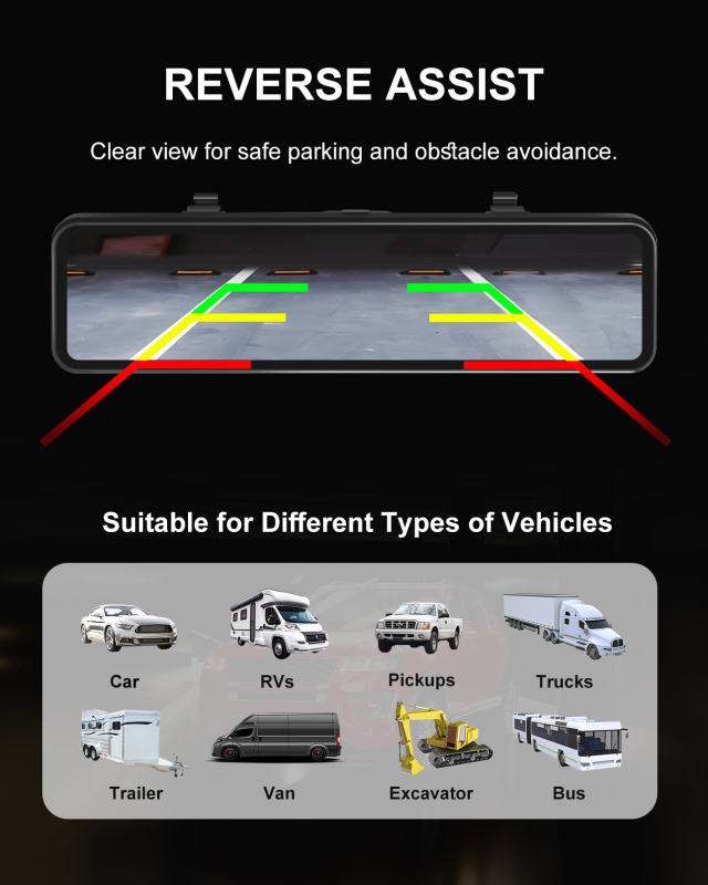 10.88" 3 Channel Mirror Dash Cam (4K+1080P+1080P)