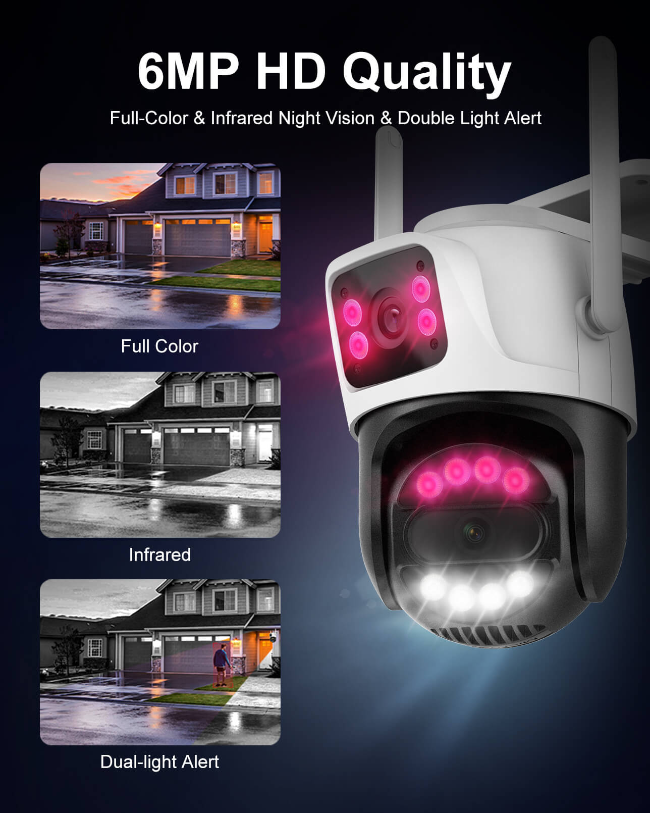 SMART WIFI CAMERA 6MP デュアルレンズ PTZ 防犯カメラ 6MP Dual Lens Outdoor Security Camera