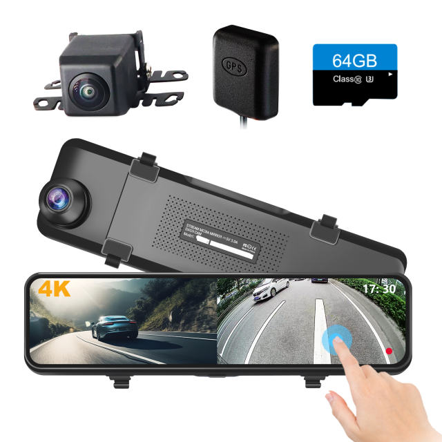 10.88" 2 Channel Mirror Dash Cam (4K+1080P)